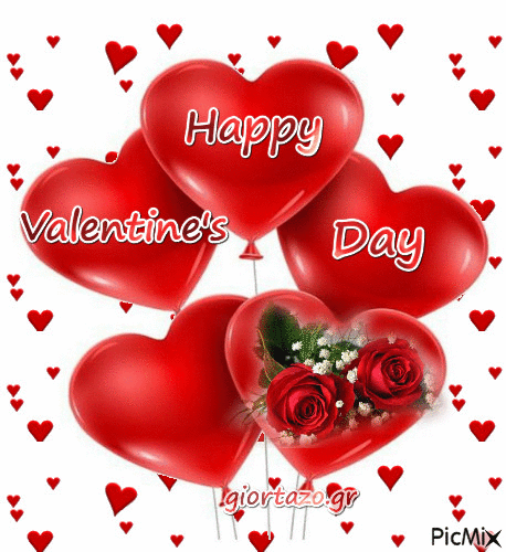 Red Heart Balloons - Happy Valentine's Day Gif